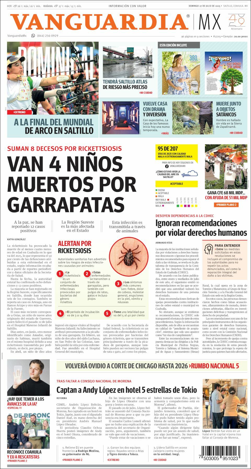 Vanguardia, edición del domingo 27 de julio de 2025 Vanguardia, edición del domingo 27 de julio de 2025