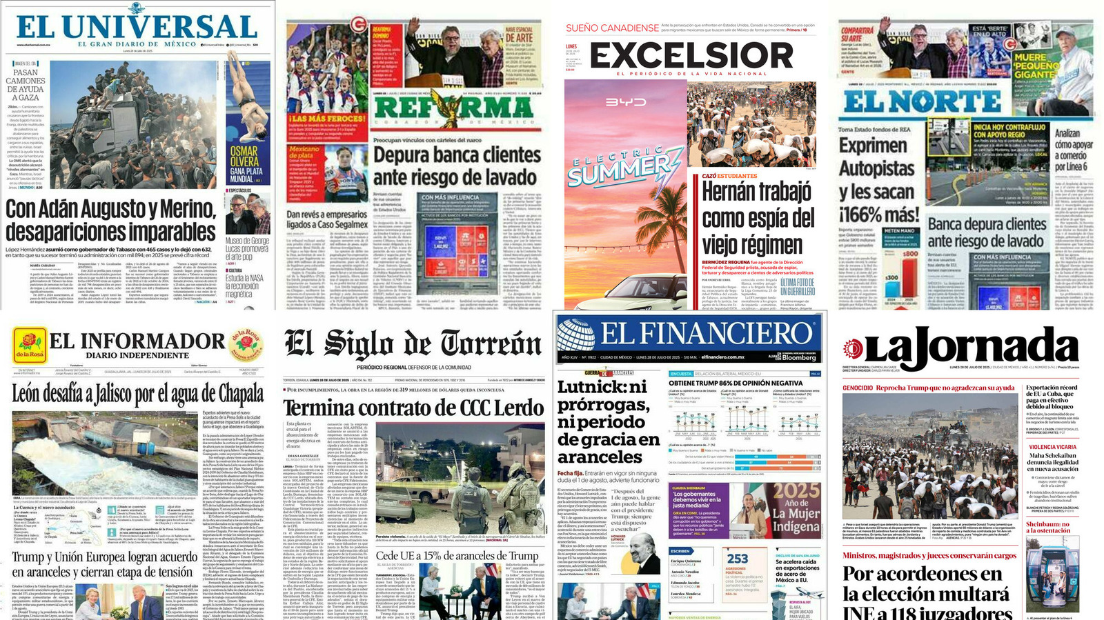 Portadas de periódicos impresos más importantes de México hoy
