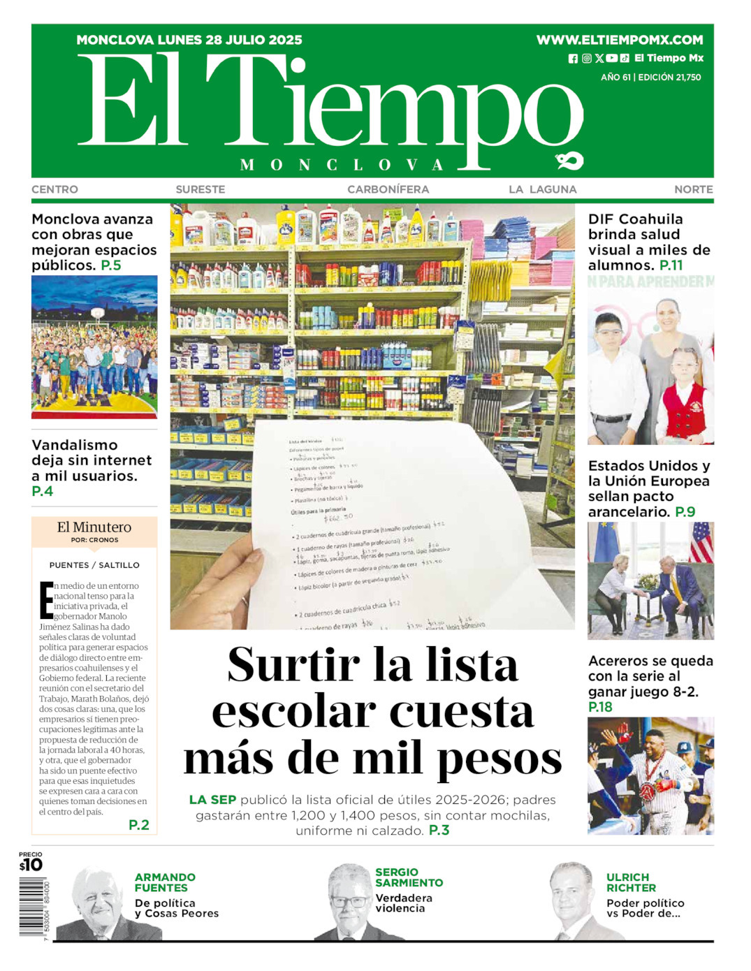 El Tiempo Monclova, edición del lunes 28 de julio de 2025 El Tiempo Monclova, edición del lunes 28 de julio de 2025