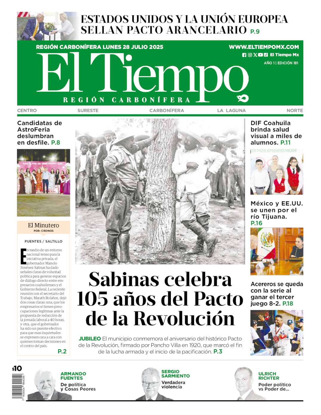El Tiempo Región Carbonífera, edición del lunes 28 de julio de 2025 El Tiempo Región Carbonífera, edición del lunes 28 de julio de 2025