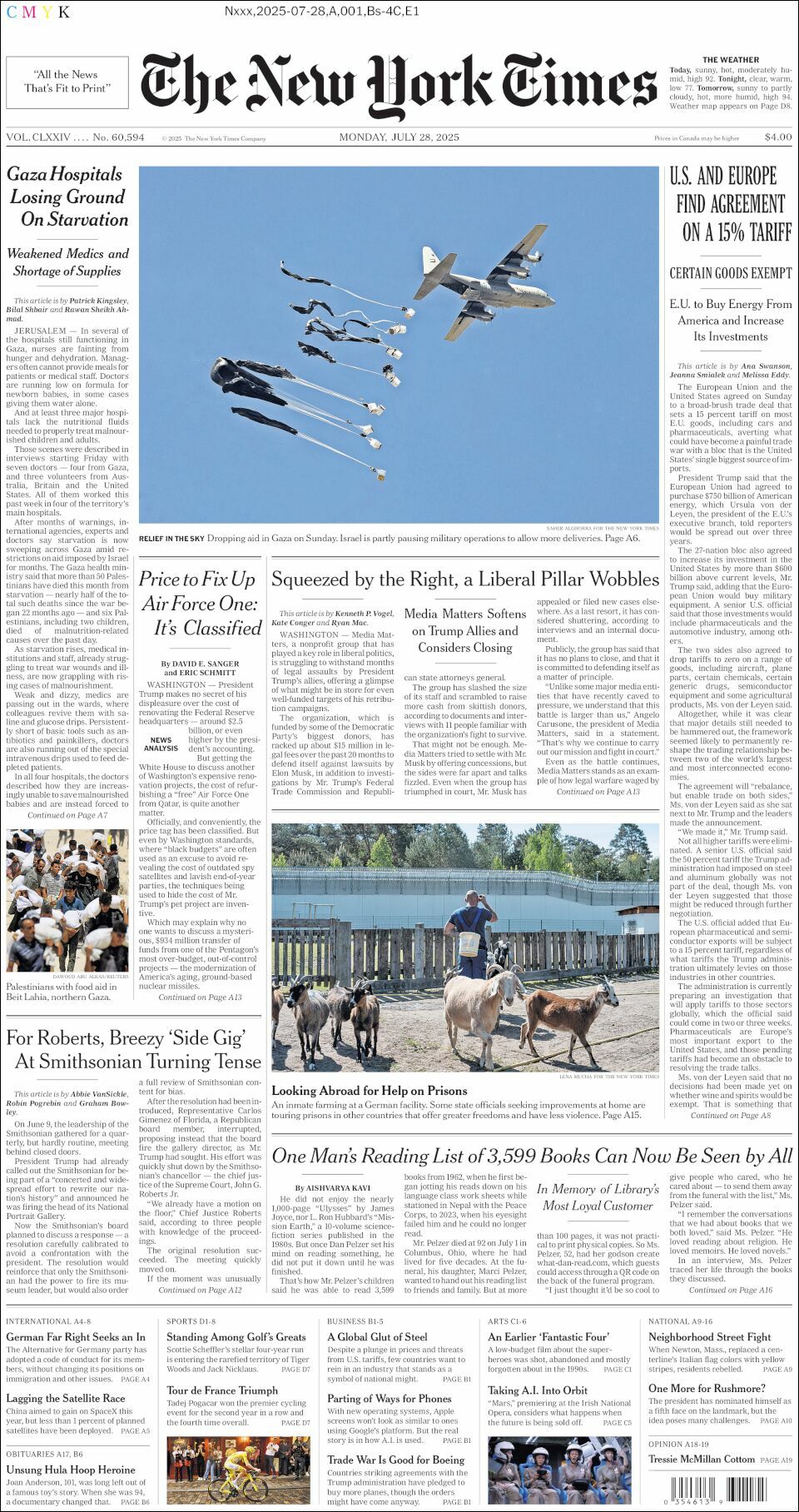 The New York Times, edición del lunes 28 de julio de 2025 The New York Times, edición del lunes 28 de julio de 2025