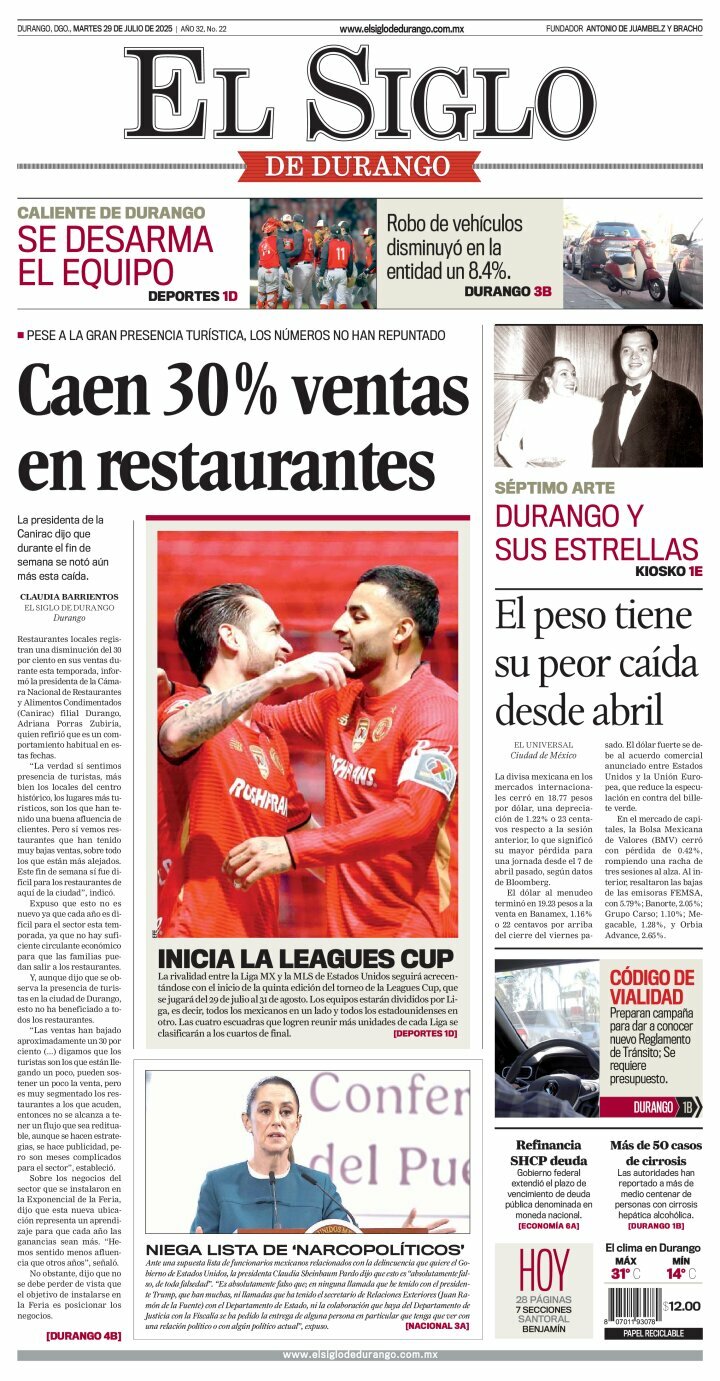 El Siglo de Durango, edición del martes 29 de julio de 2025 El Siglo de Durango, edición del martes 29 de julio de 2025