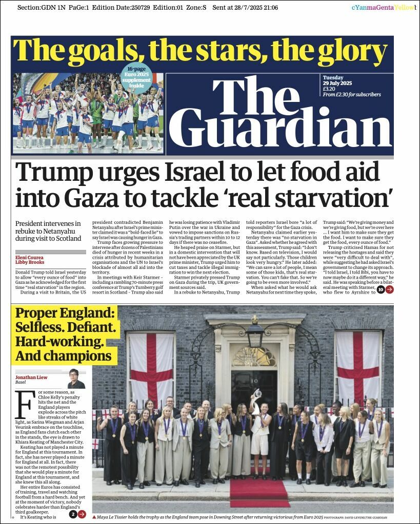 The Guardian, edición del martes 29 de julio de 2025 The Guardian, edición del martes 29 de julio de 2025