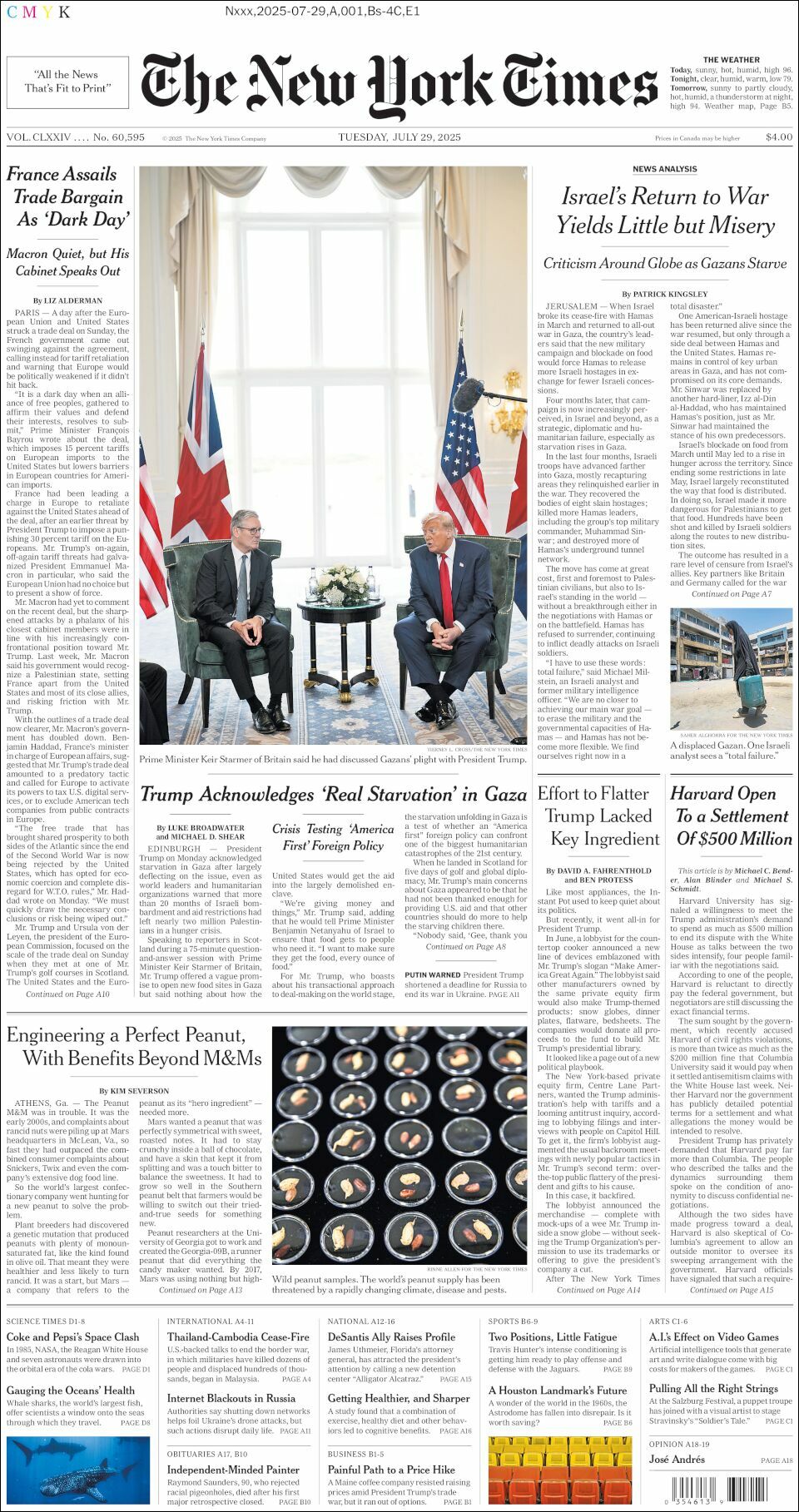 The New York Times, edición del martes 29 de julio de 2025 The New York Times, edición del martes 29 de julio de 2025