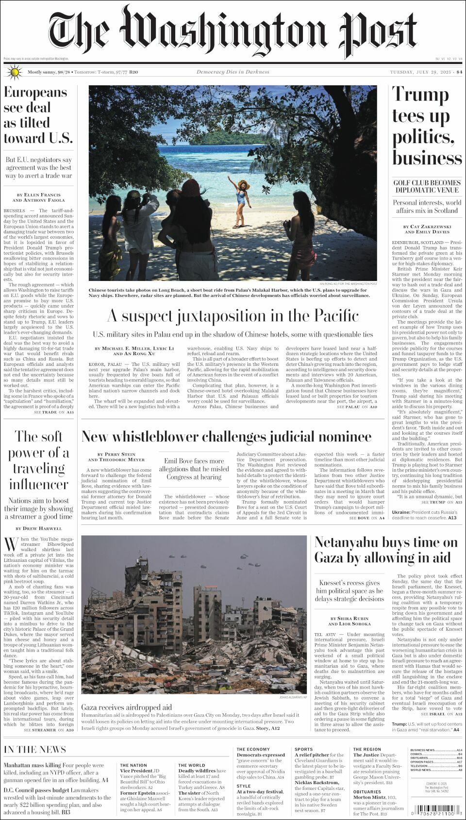 The Washington Post, edición del martes 29 de julio de 2025 The Washington Post, edición del martes 29 de julio de 2025