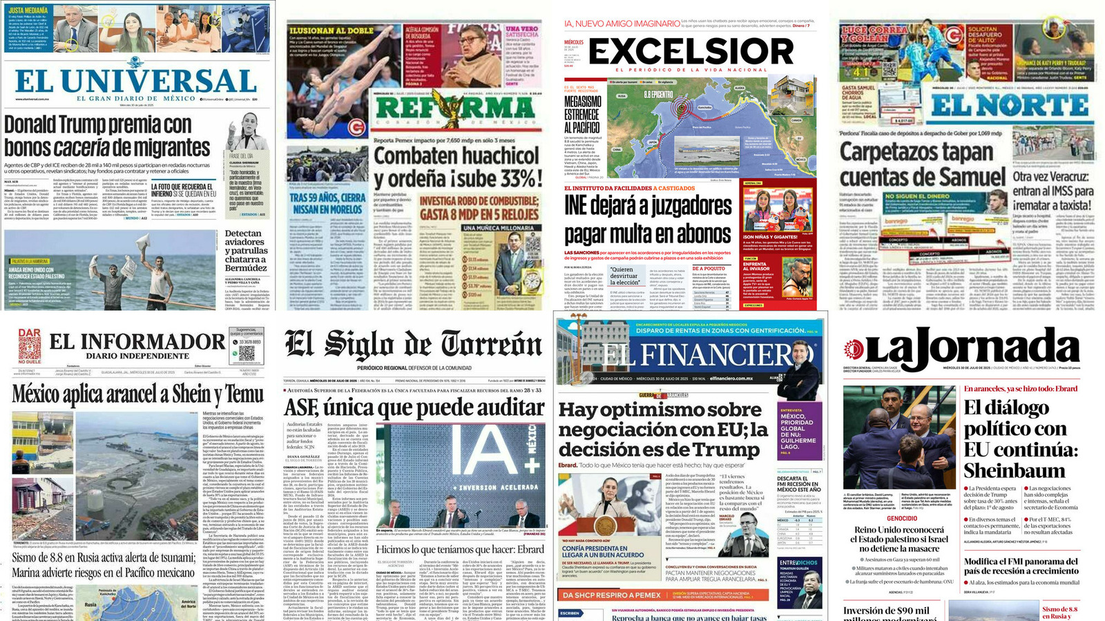 Portadas de periódicos impresos más importantes de México hoy