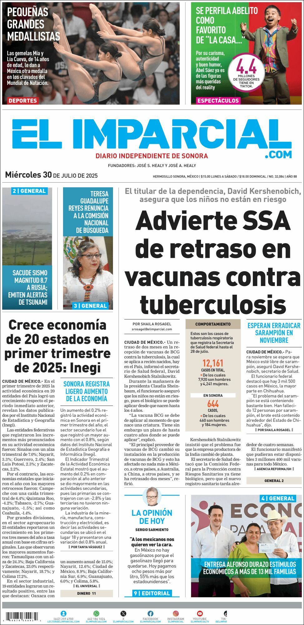El Imparcial, edición del miércoles 30 de julio de 2025 El Imparcial, edición del miércoles 30 de julio de 2025