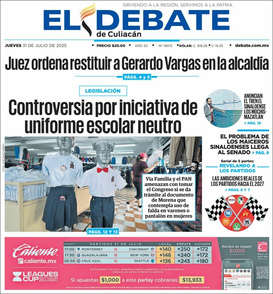 El Debate Culiacán, edición del jueves 31 de julio de 2025 El Debate Culiacán, edición del jueves 31 de julio de 2025