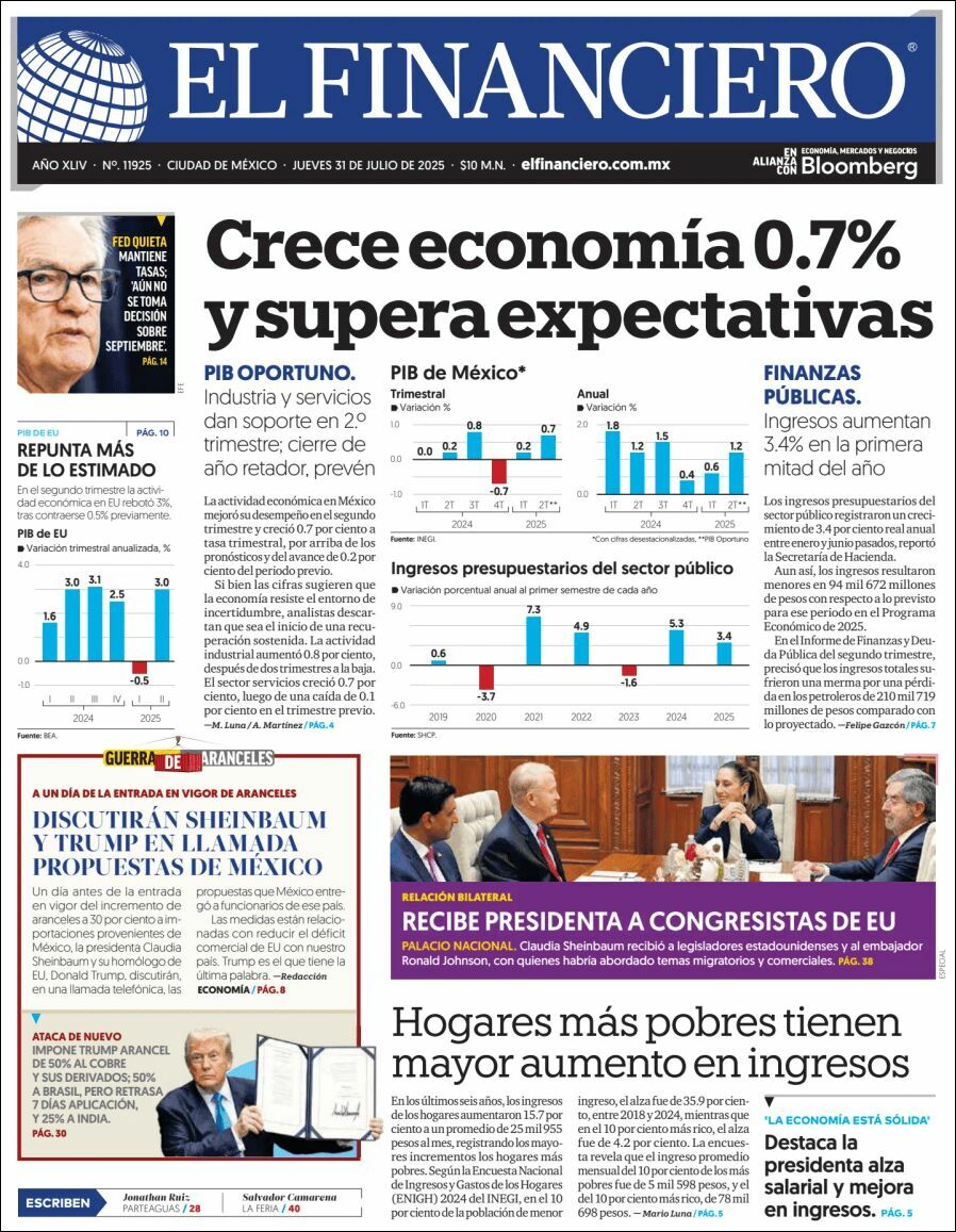 El Financiero, edición del jueves 31 de julio de 2025 El Financiero, edición del jueves 31 de julio de 2025