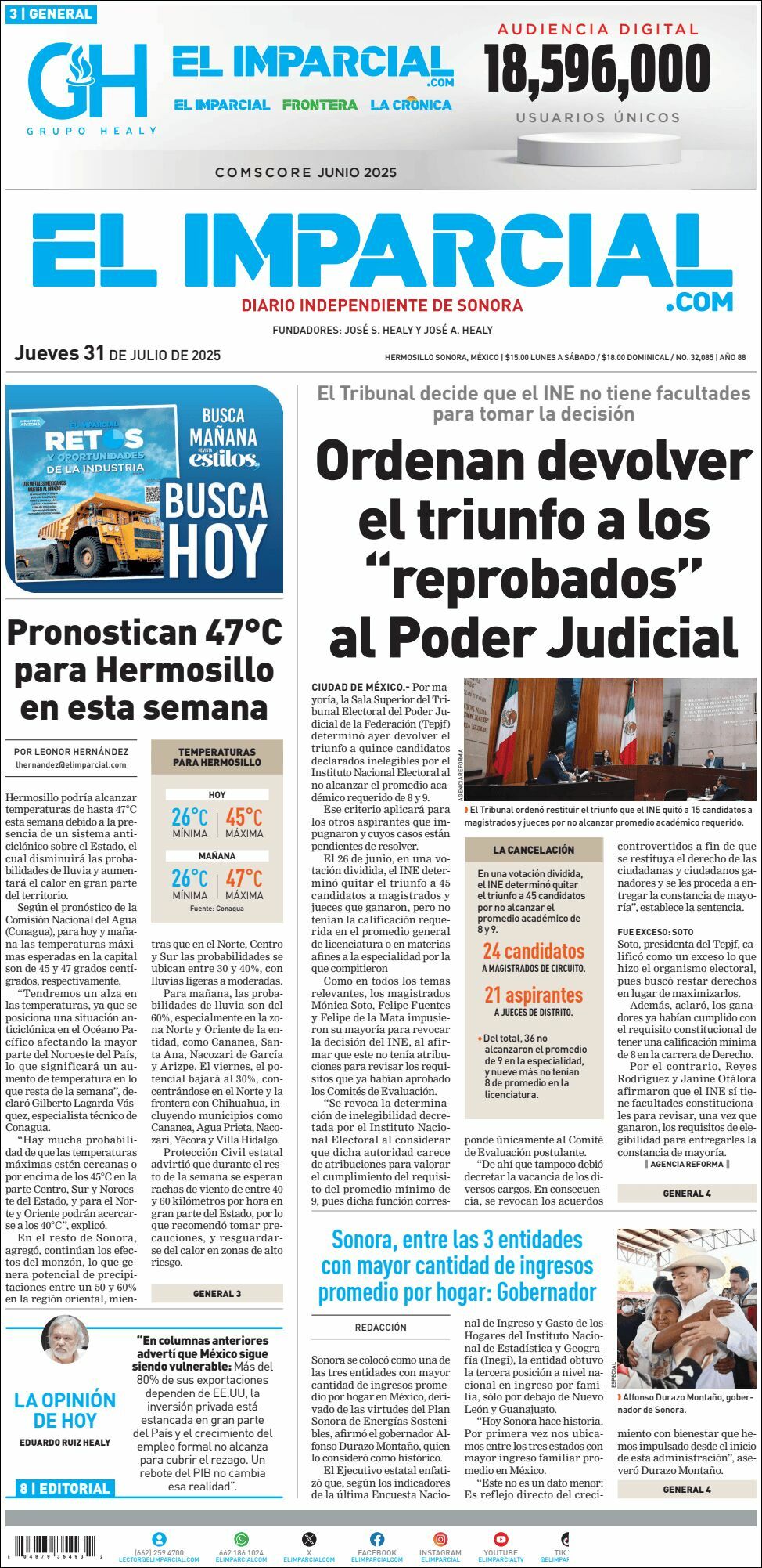 El Imparcial, edición del jueves 31 de julio de 2025 El Imparcial, edición del jueves 31 de julio de 2025
