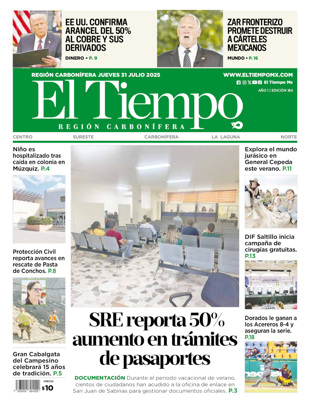 El Tiempo Región Carbonífera, edición del jueves 31 de julio de 2025 El Tiempo Región Carbonífera, edición del jueves 31 de julio de 2025