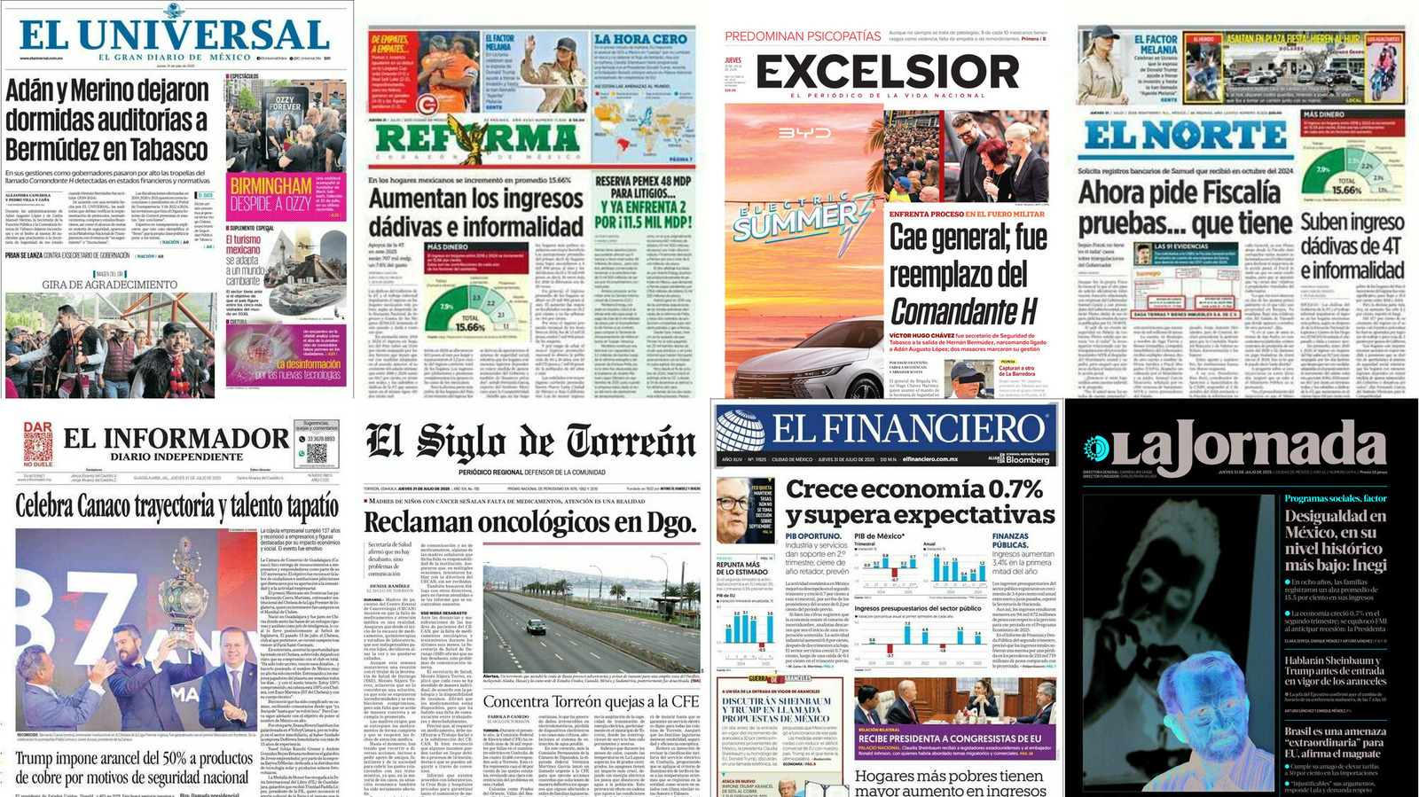 Portadas de periódicos impresos más importantes de México hoy