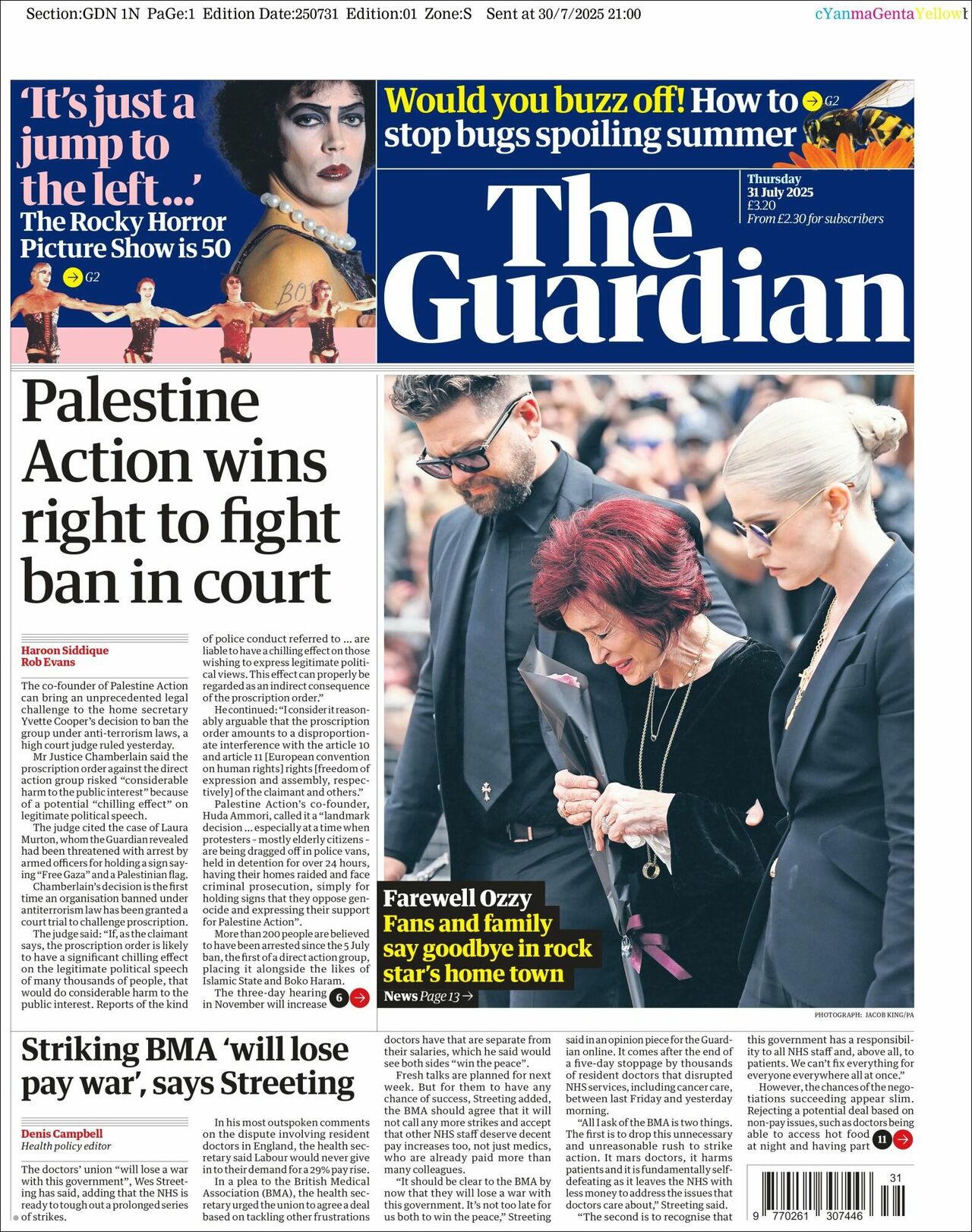 The Guardian, edición del jueves 31 de julio de 2025 The Guardian, edición del jueves 31 de julio de 2025