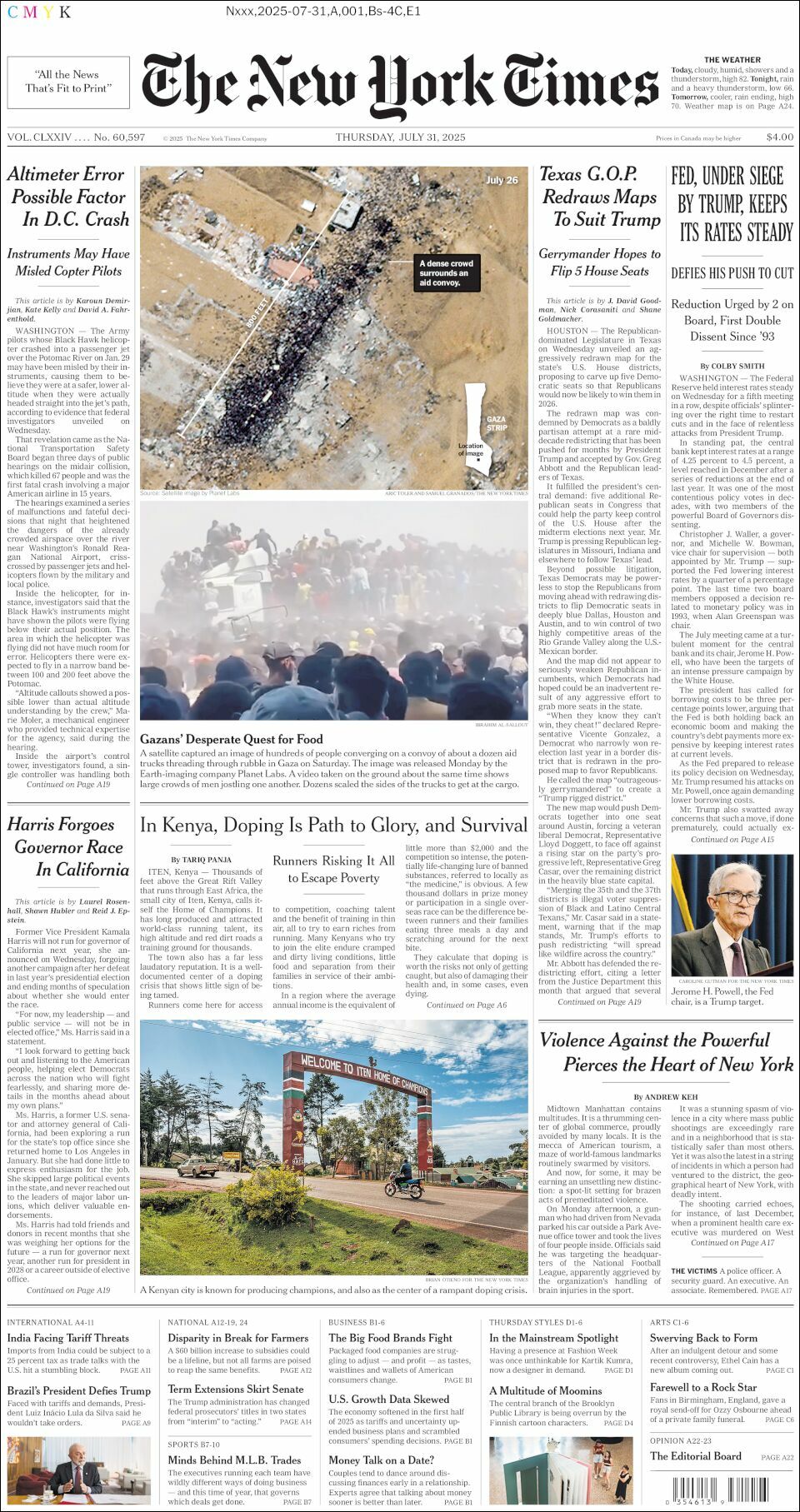 The New York Times, edición del jueves 31 de julio de 2025 The New York Times, edición del jueves 31 de julio de 2025