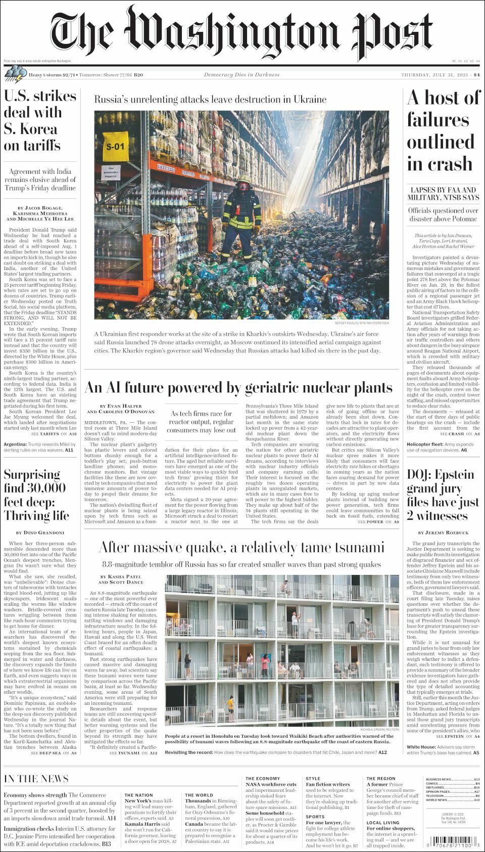 The Washington Post, edición del jueves 31 de julio de 2025 The Washington Post, edición del jueves 31 de julio de 2025
