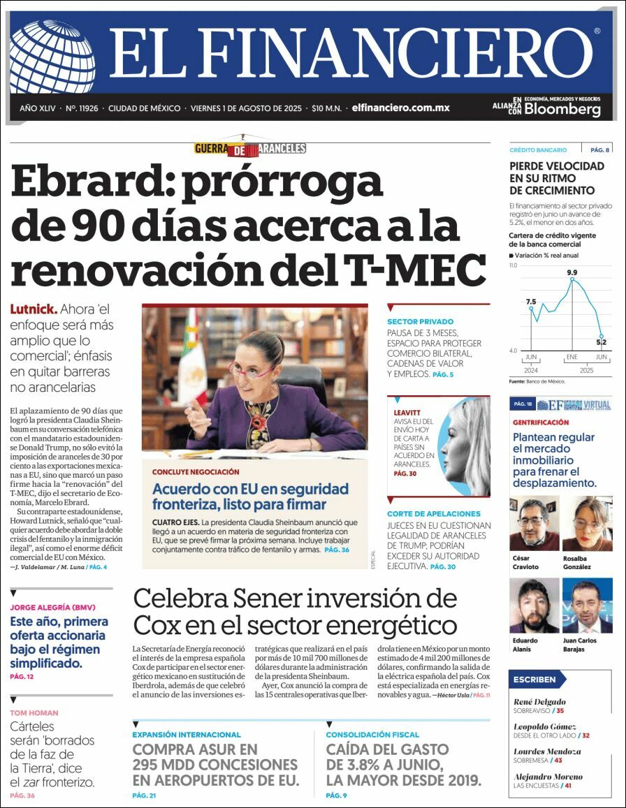 El Financiero, edición del viernes 01 de agosto de 2025