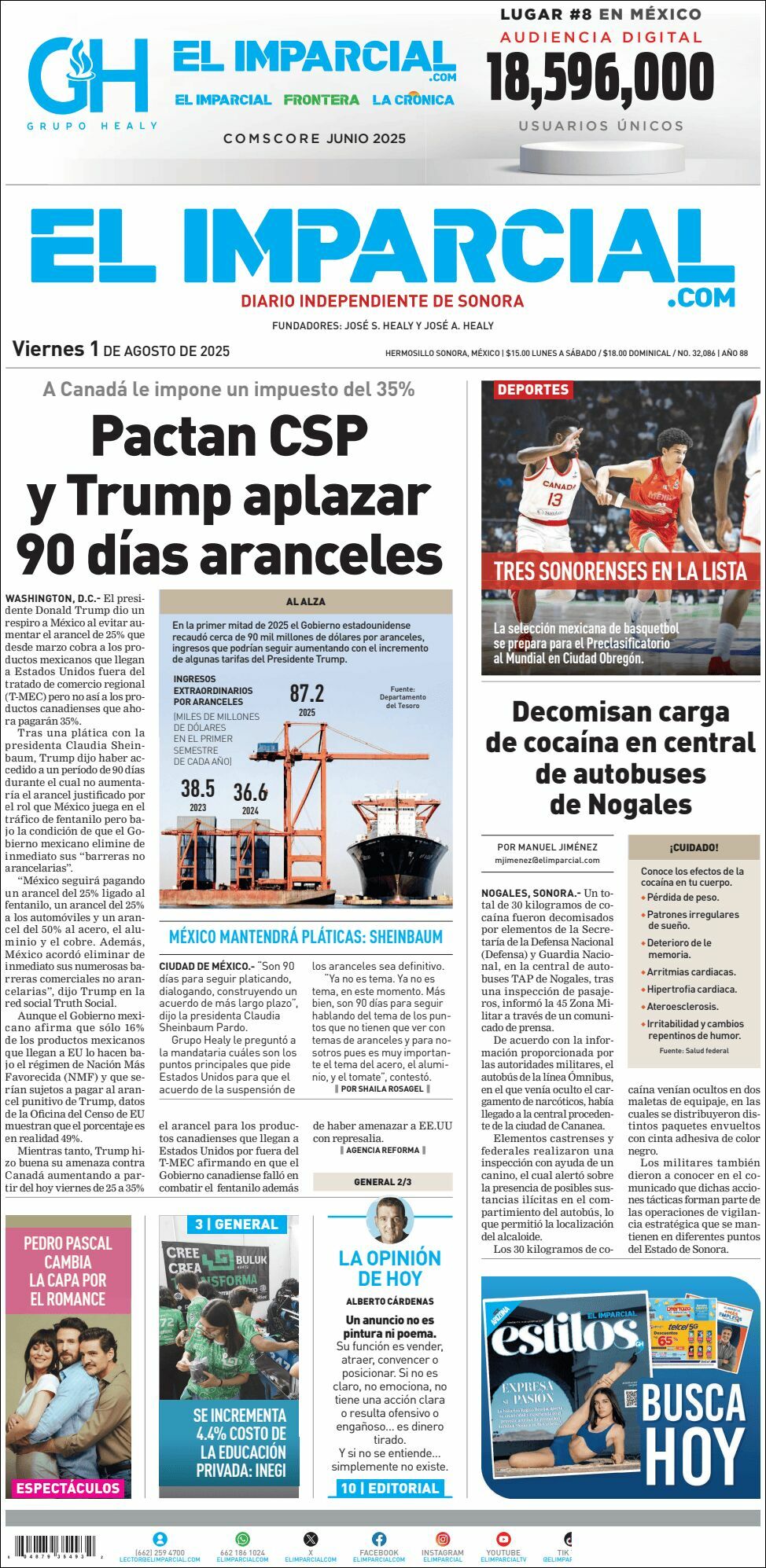El Imparcial, edición del viernes 01 de agosto de 2025