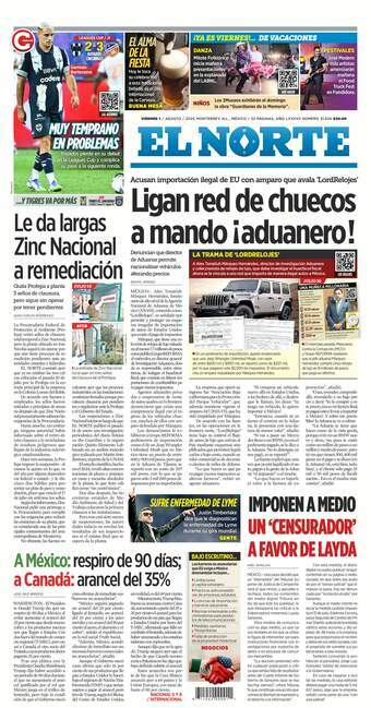 El Norte, edición del viernes 01 de agosto de 2025