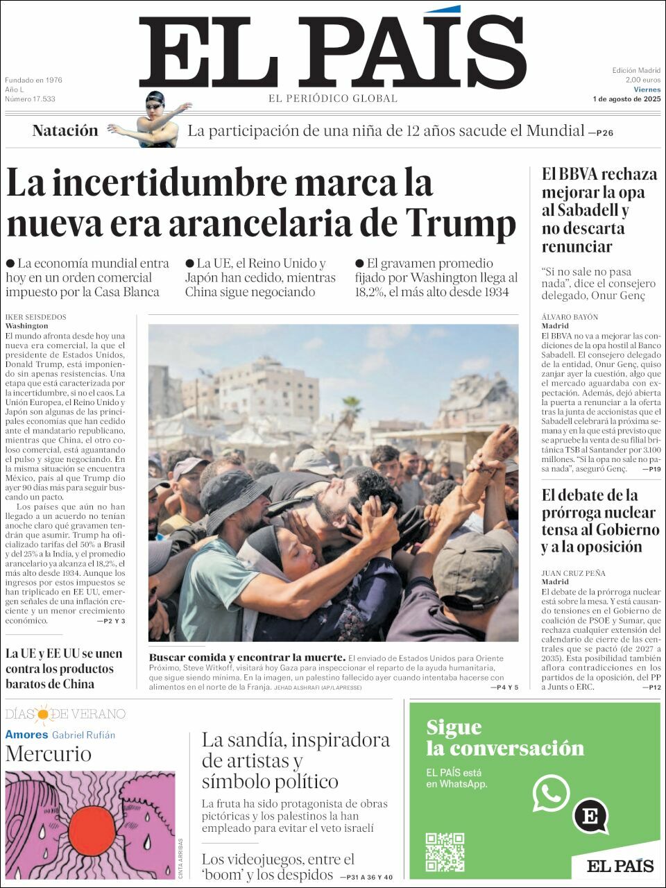 El País, edición del viernes 01 de agosto de 2025