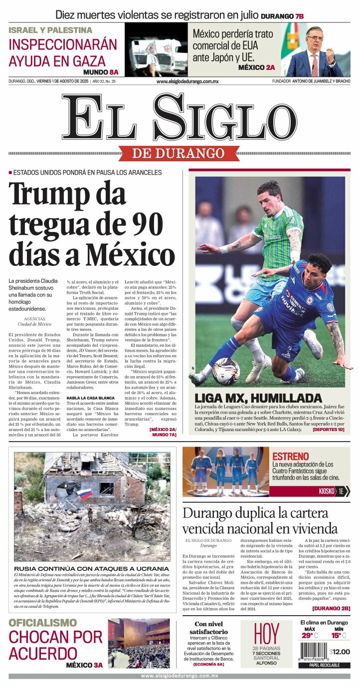 El Siglo de Durango, edición del viernes 01 de agosto de 2025