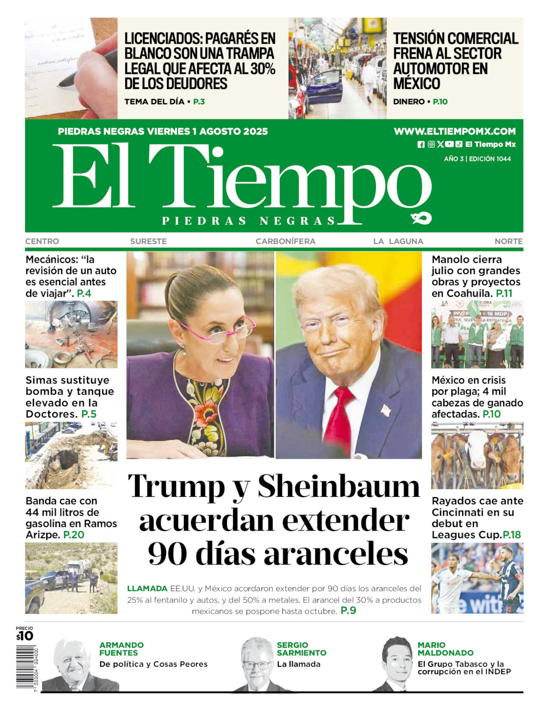 El Tiempo Piedras Negras, edición del viernes 01 de agosto de 2025