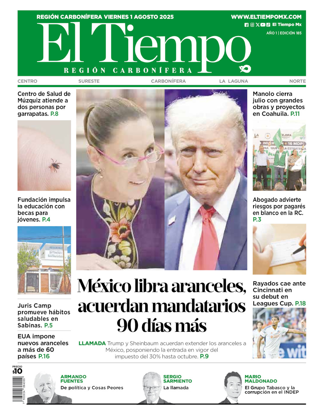 El Tiempo Región Carbonífera, edición del viernes 01 de agosto de 2025