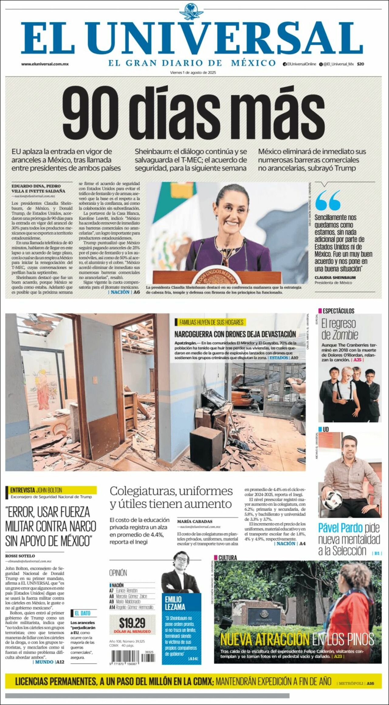 El Universal, edición del viernes 01 de agosto de 2025