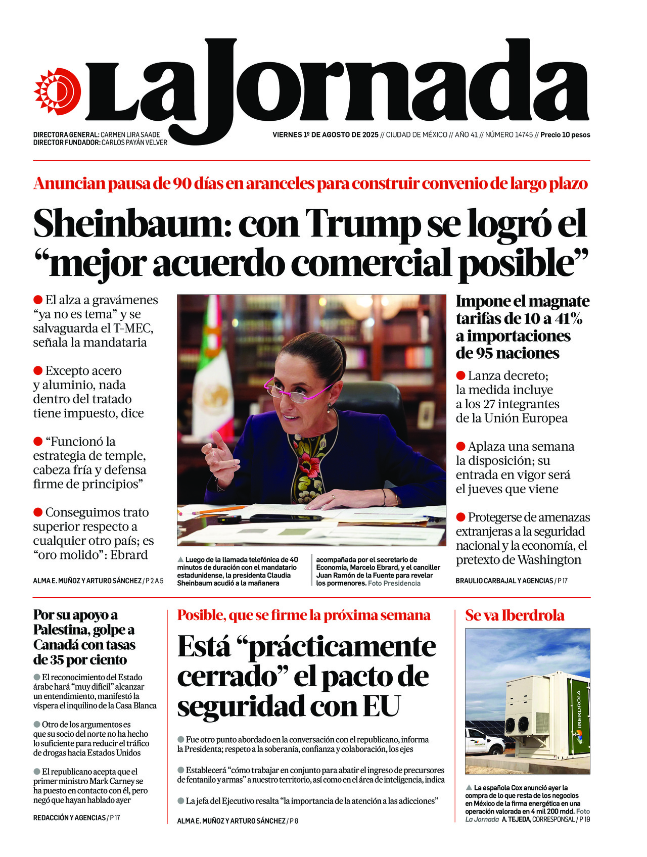 La Jornada, edición del viernes 01 de agosto de 2025