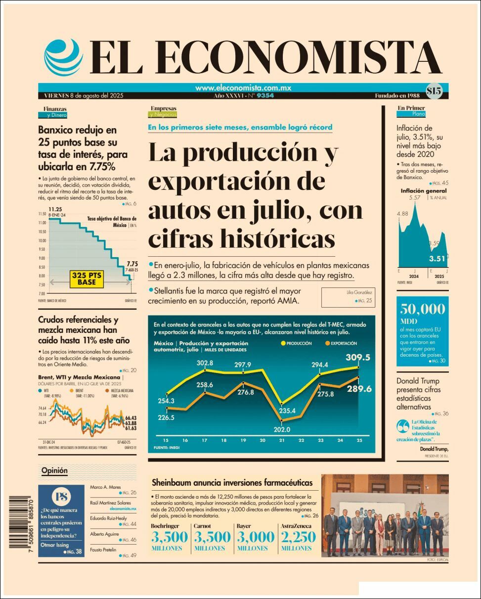 El Economista, edición del viernes 08 de agosto de 2025