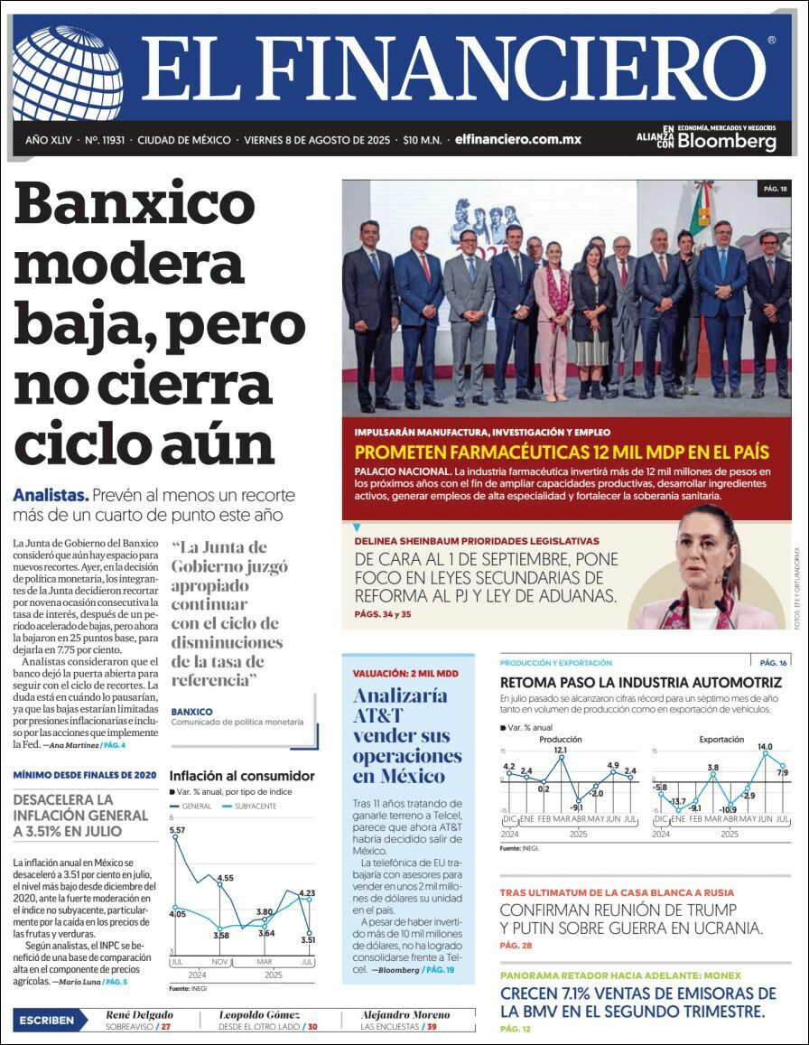 El Financiero, edición del viernes 08 de agosto de 2025