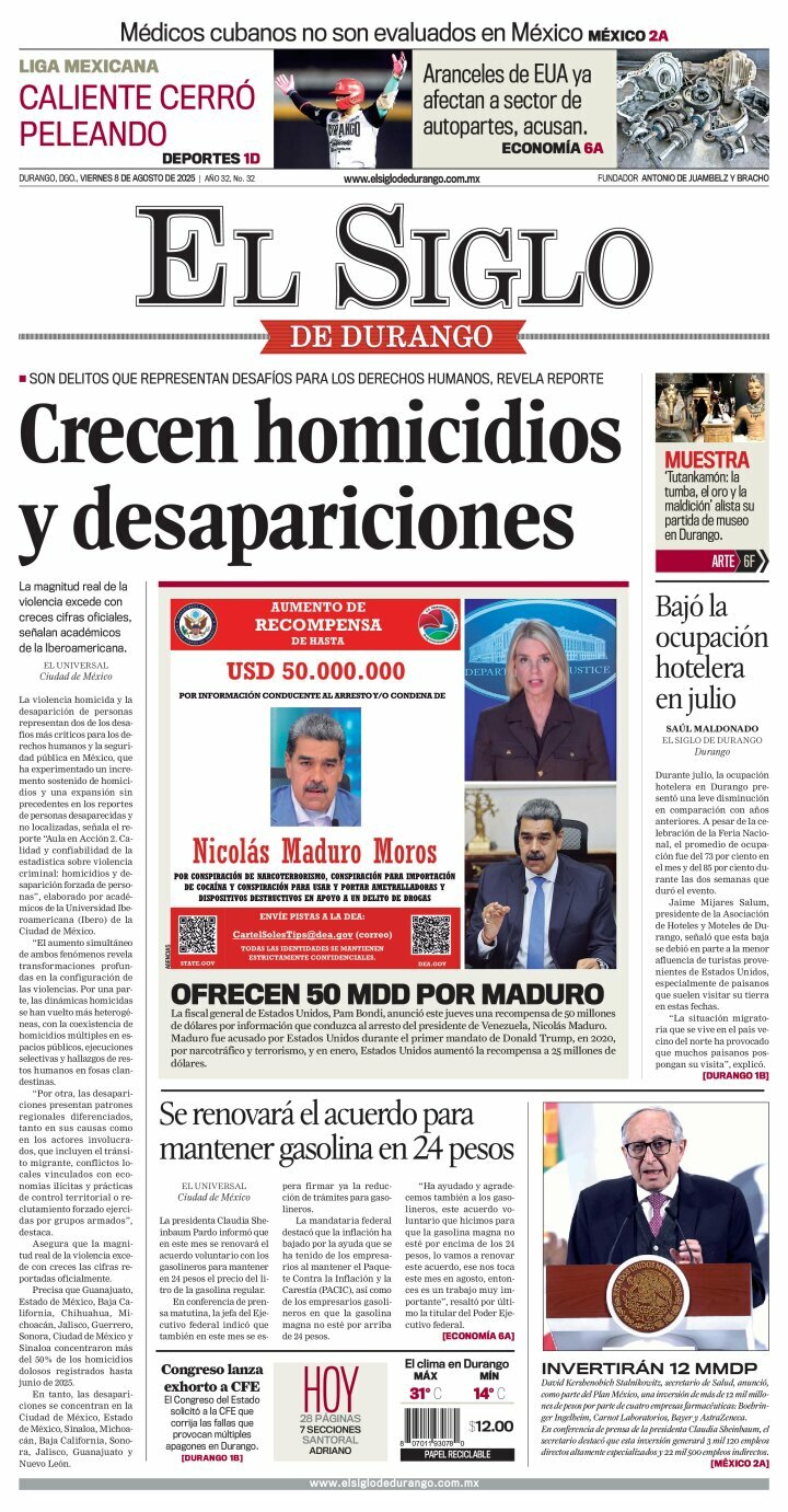 El Siglo de Durango, edición del viernes 08 de agosto de 2025