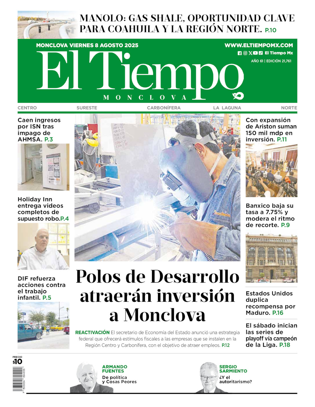 El Tiempo Monclova, edición del viernes 08 de agosto de 2025