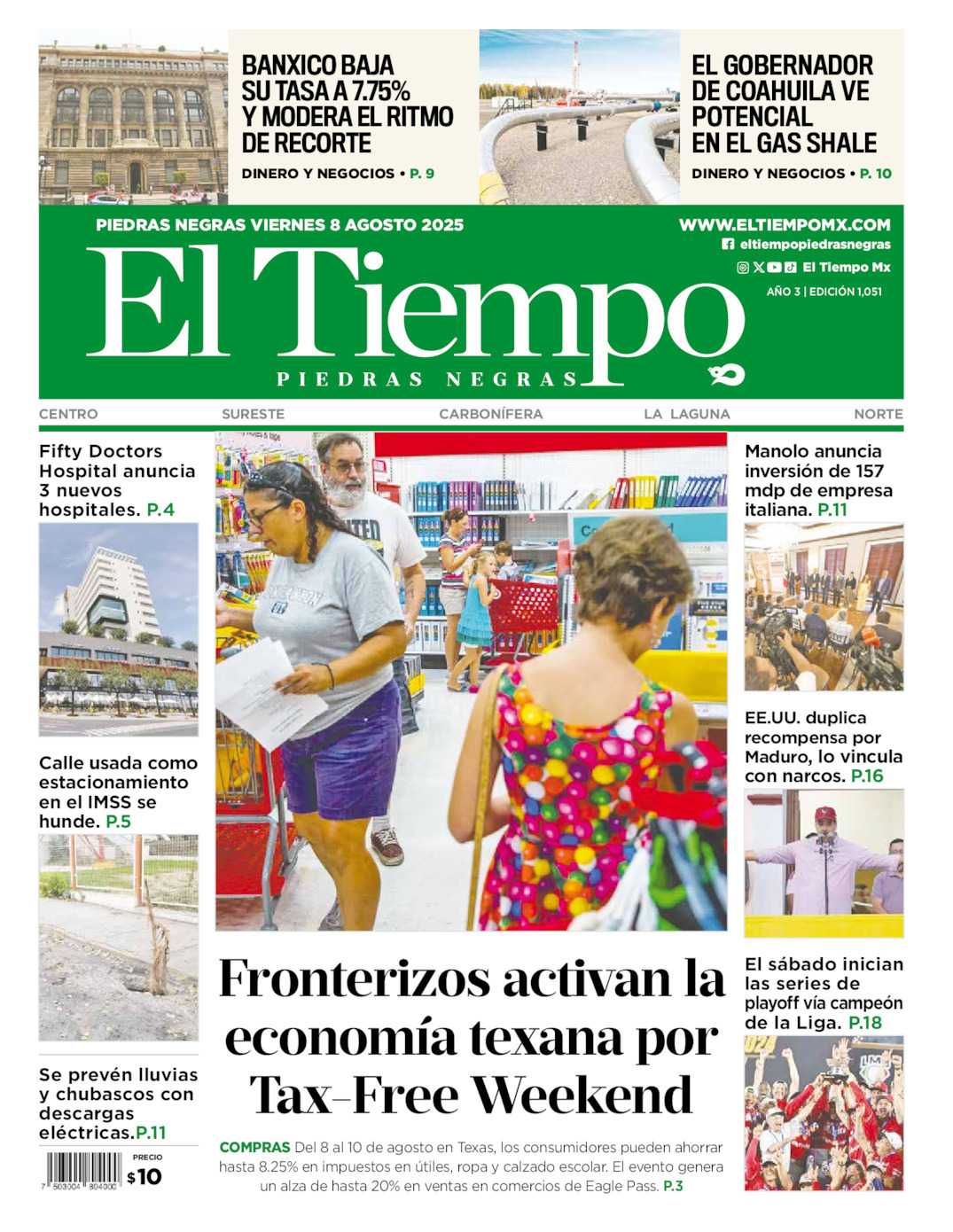 El Tiempo Piedras Negras, edición del viernes 08 de agosto de 2025
