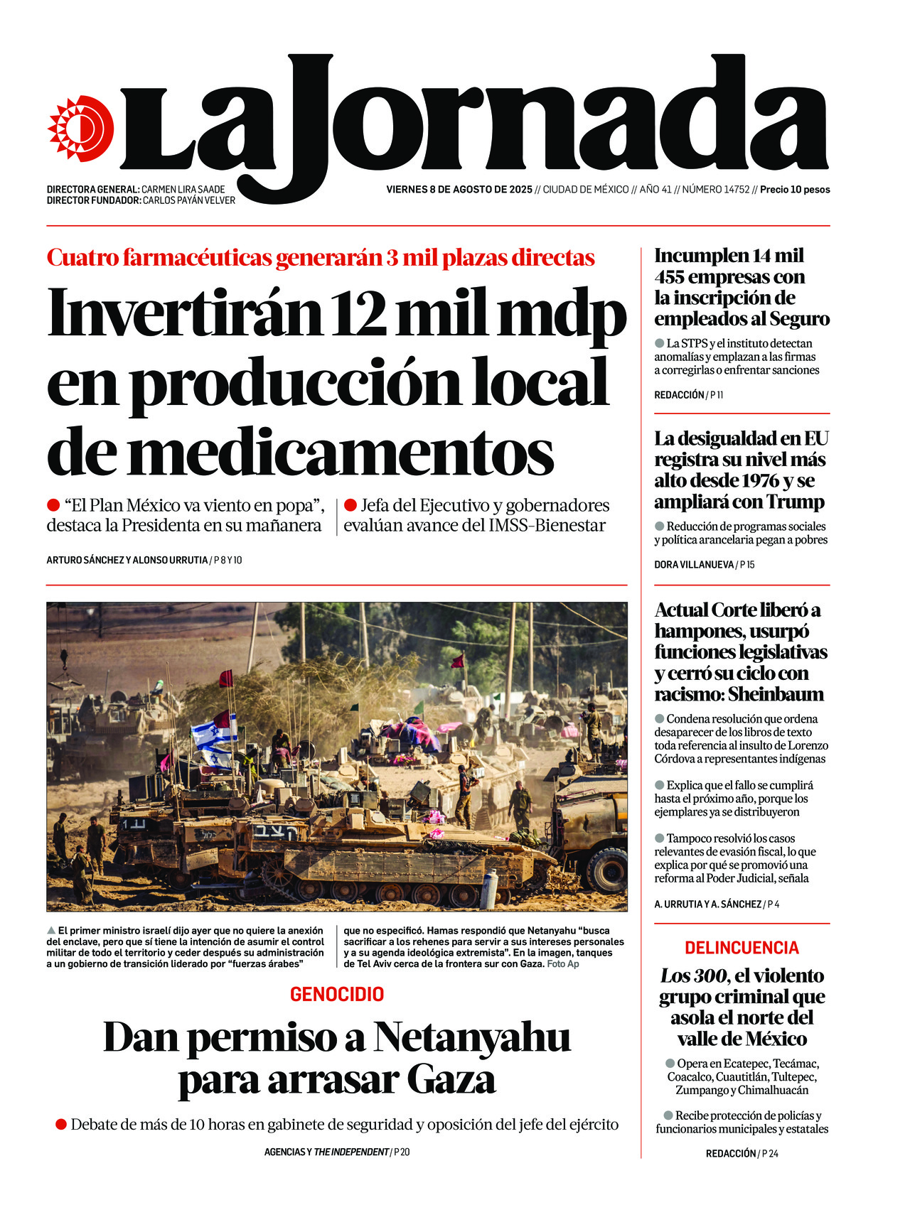 La Jornada, edición del viernes 08 de agosto de 2025