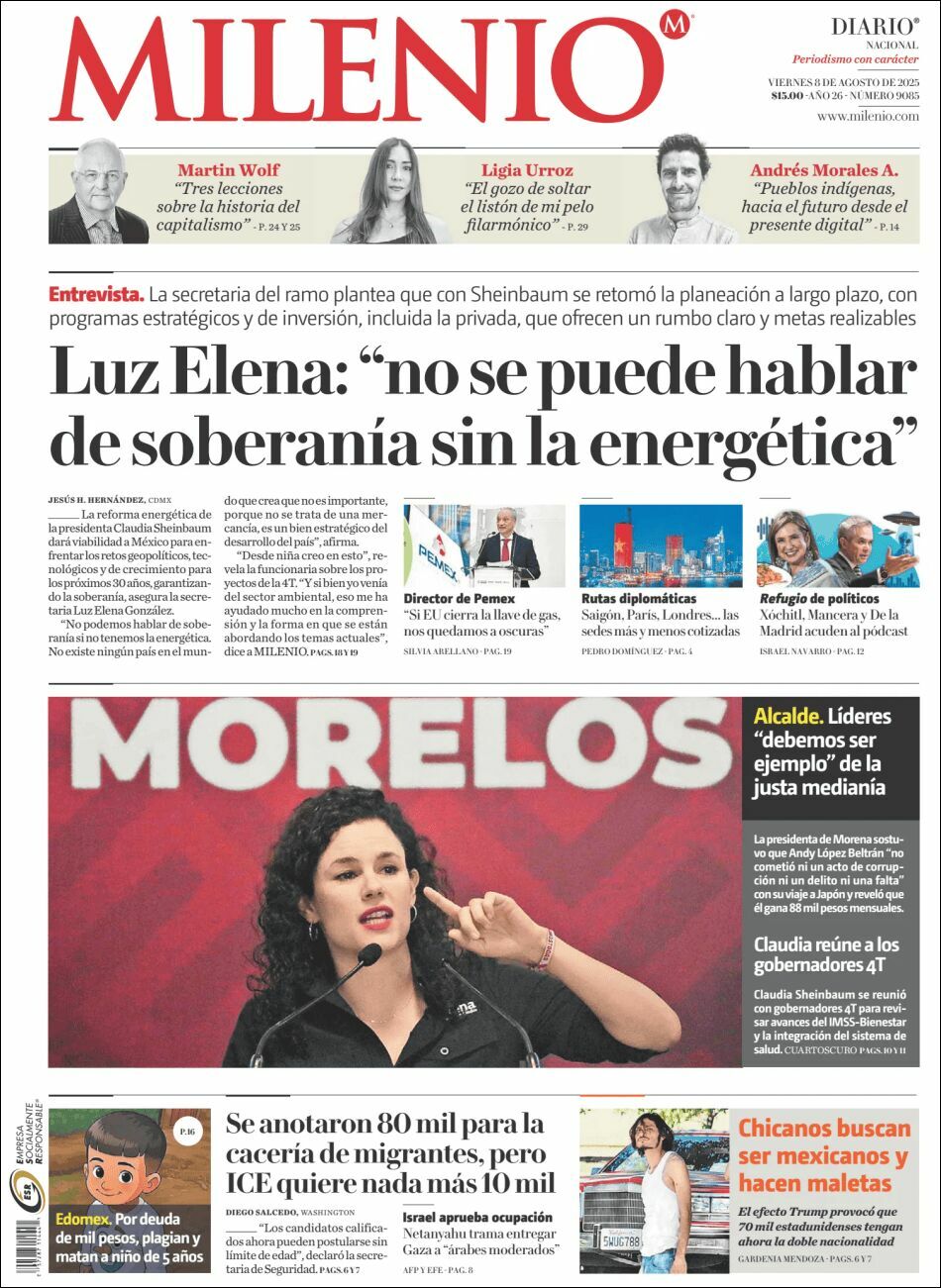 Milenio, edición del viernes 08 de agosto de 2025