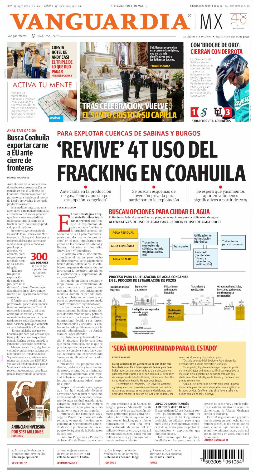 Vanguardia, edición del viernes 08 de agosto de 2025
