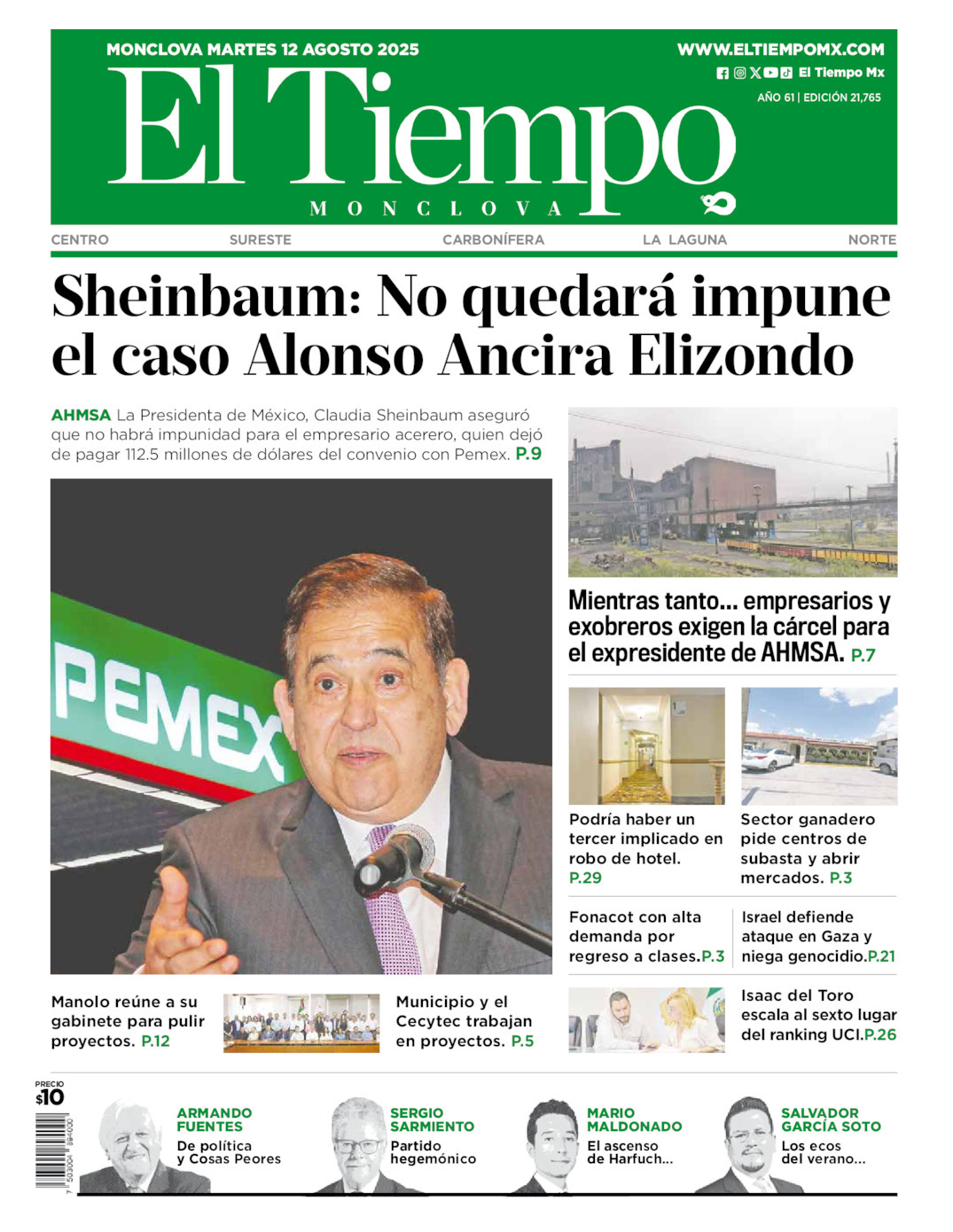 El Tiempo Monclova, edición del martes 12 de agosto de 2025 El Tiempo Monclova, edición del martes 12 de agosto de 2025