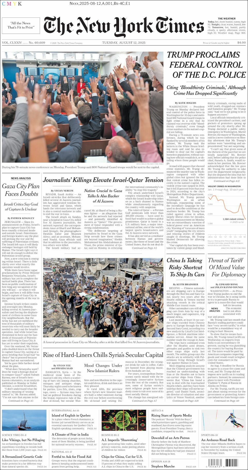 The New York Times, edición del martes 12 de agosto de 2025 The New York Times, edición del martes 12 de agosto de 2025