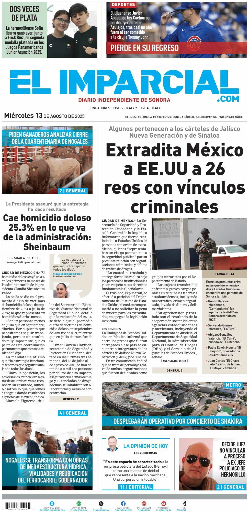 El Imparcial, edición del miércoles 13 de agosto de 2025 El Imparcial, edición del miércoles 13 de agosto de 2025