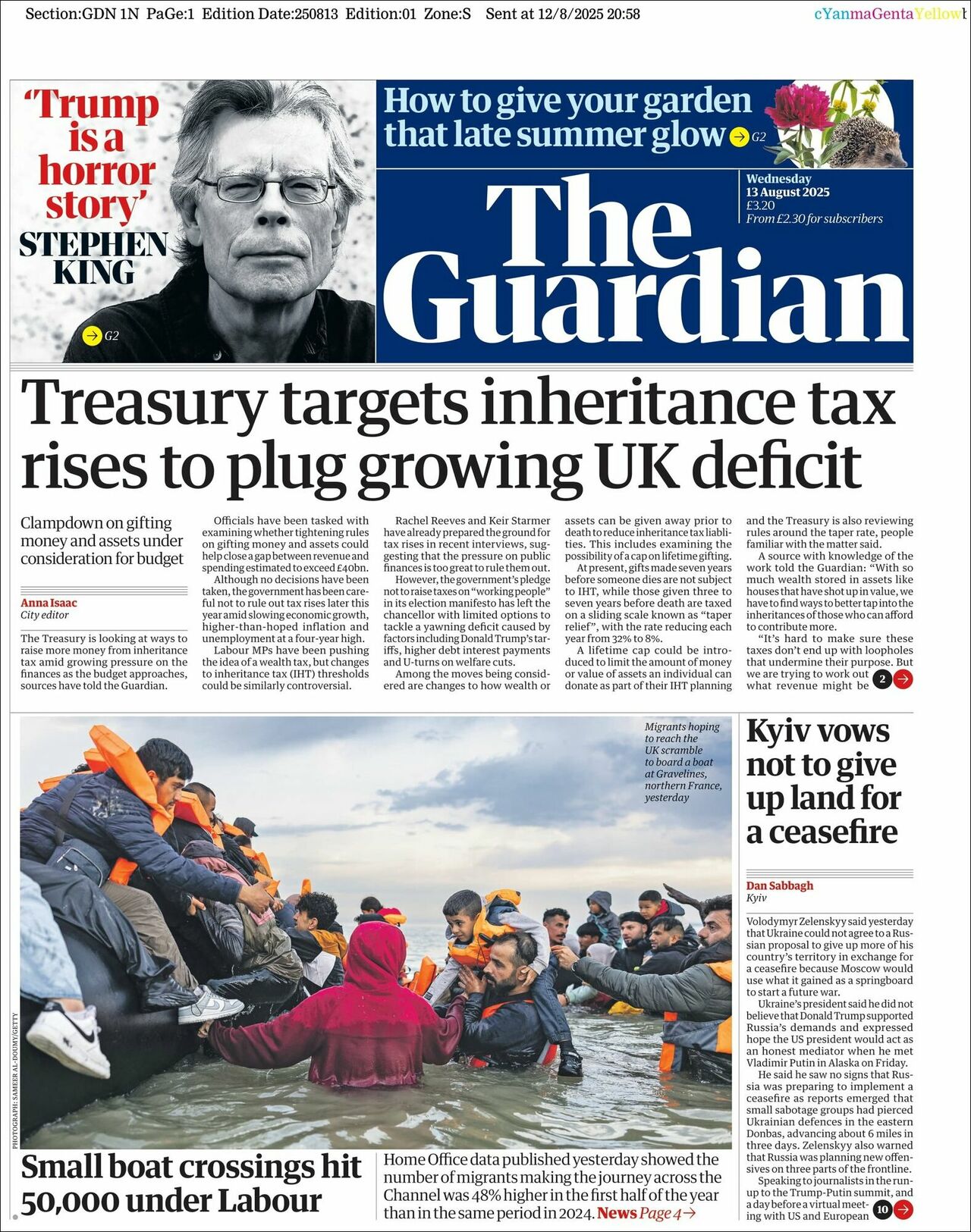 The Guardian, edición del miércoles 13 de agosto de 2025 The Guardian, edición del miércoles 13 de agosto de 2025