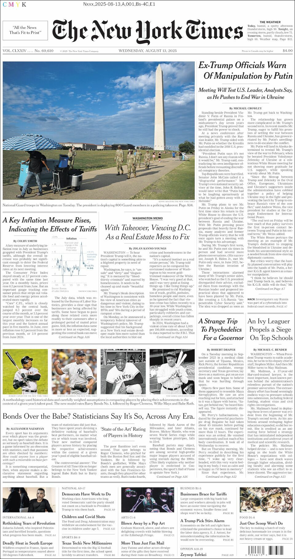The New York Times, edición del miércoles 13 de agosto de 2025 The New York Times, edición del miércoles 13 de agosto de 2025