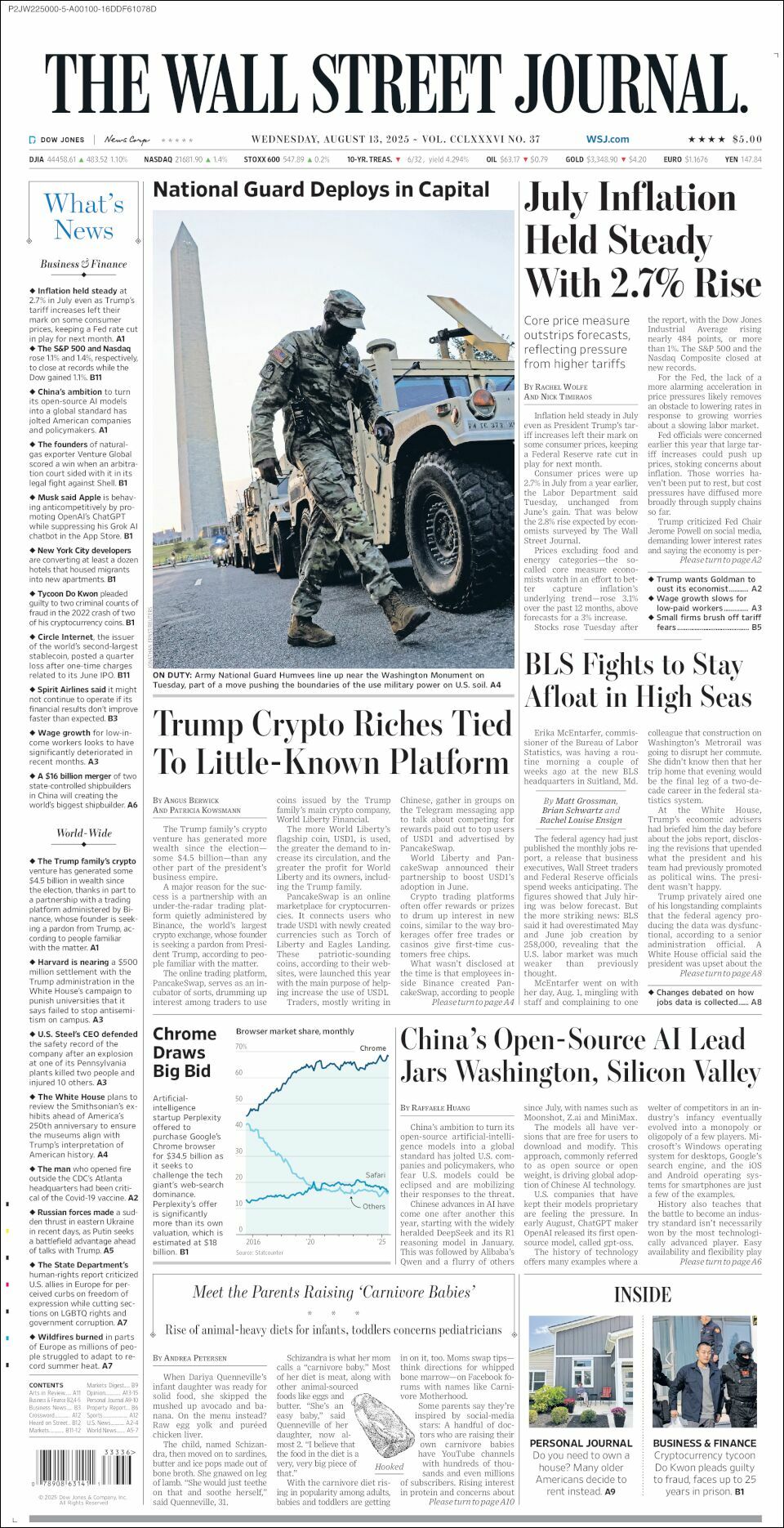 The Wall Street Journal, edición del miércoles 13 de agosto de 2025 The Wall Street Journal, edición del miércoles 13 de agosto de 2025