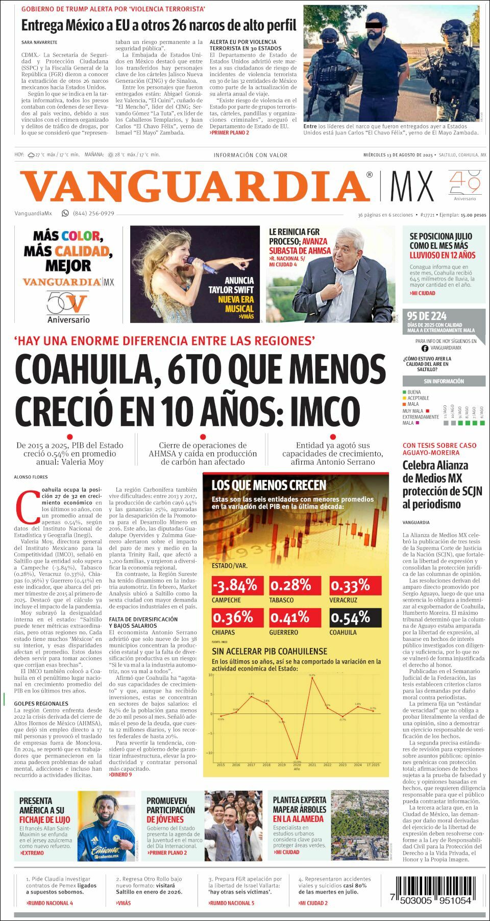 Vanguardia, edición del miércoles 13 de agosto de 2025 Vanguardia, edición del miércoles 13 de agosto de 2025