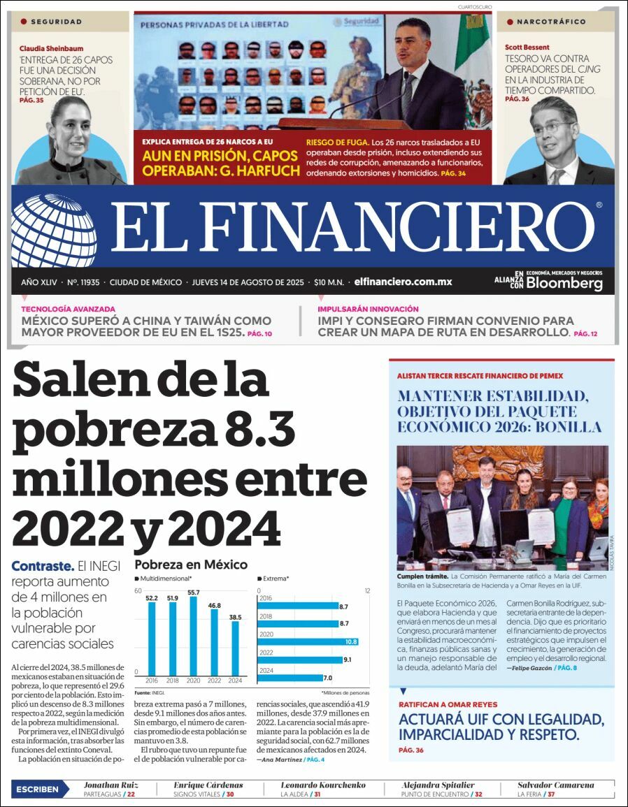 El Financiero, edición del jueves 14 de agosto de 2025 El Financiero, edición del jueves 14 de agosto de 2025