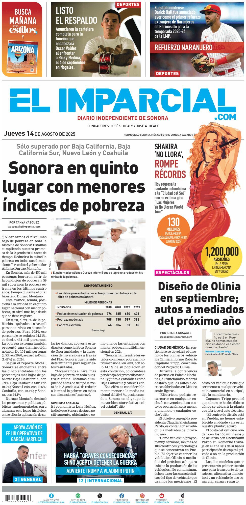 El Imparcial, edición del jueves 14 de agosto de 2025 El Imparcial, edición del jueves 14 de agosto de 2025