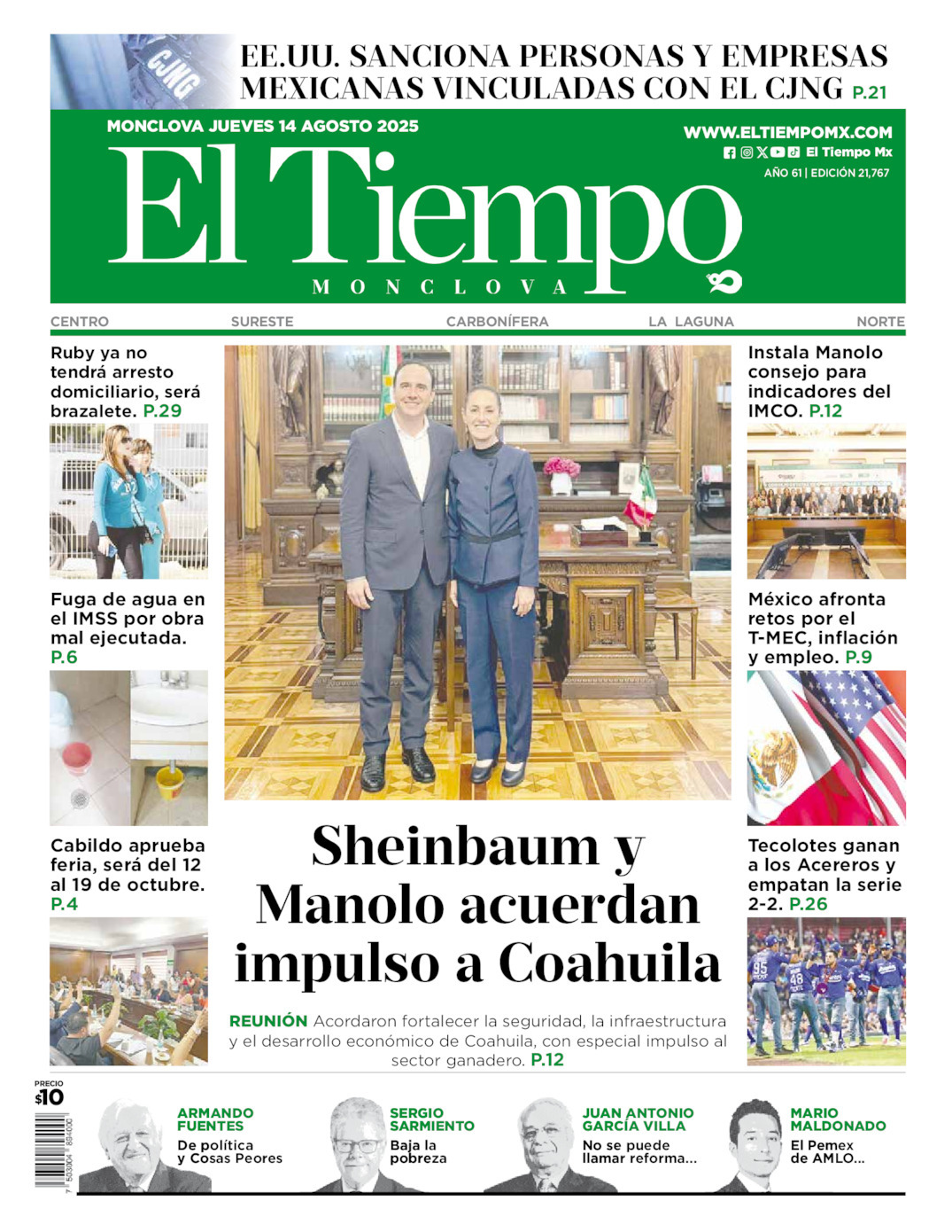 El Tiempo Monclova, edición del jueves 14 de agosto de 2025 El Tiempo Monclova, edición del jueves 14 de agosto de 2025