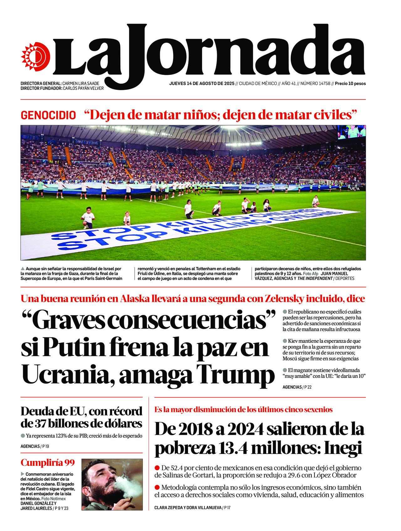 La Jornada, edición del jueves 14 de agosto de 2025 La Jornada, edición del jueves 14 de agosto de 2025