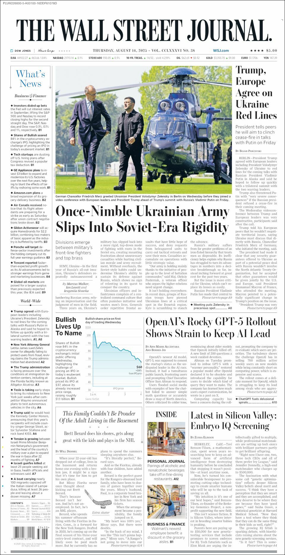 The Wall Street Journal, edición del jueves 14 de agosto de 2025 The Wall Street Journal, edición del jueves 14 de agosto de 2025