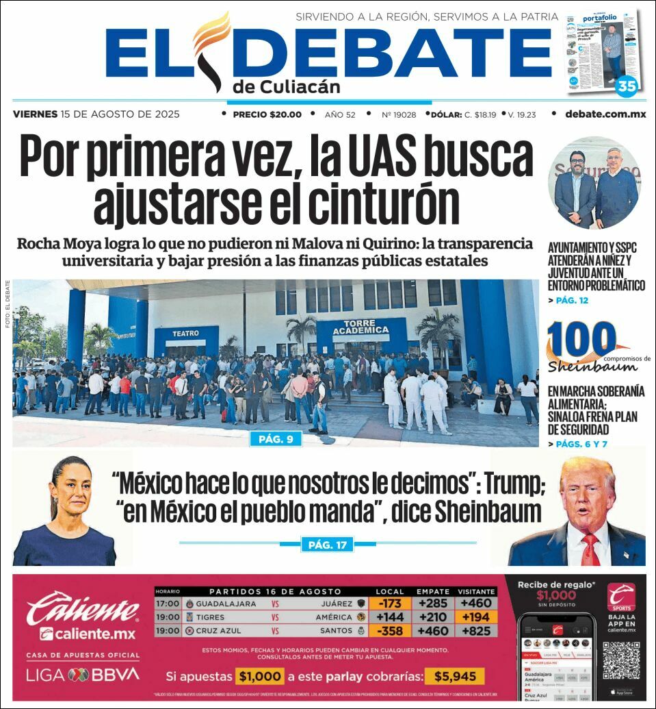 El Debate Culiacán, edición del viernes 15 de agosto de 2025 El Debate Culiacán, edición del viernes 15 de agosto de 2025