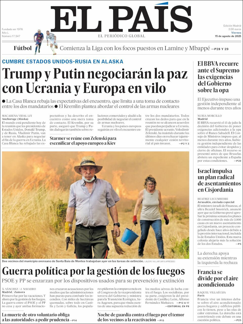 El País, edición del viernes 15 de agosto de 2025 El País, edición del viernes 15 de agosto de 2025